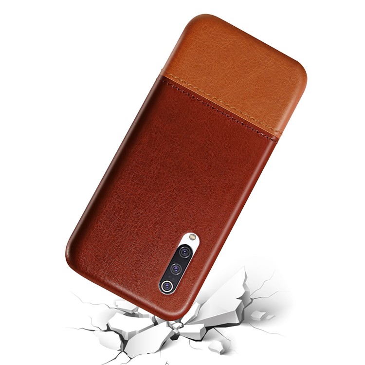 KSQ PU Leather Coated Dual-color Splicing PC Hard Shell for Xiaomi Mi CC9/Mi CC9 Meitu Edition/Mi 9 Lite - Dark Brown / Light Brown-2