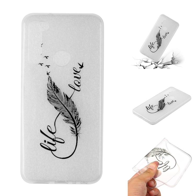 Embossing Printing TPU Cell Shell for Xiaomi Redmi Note 8 - Black Feather-1