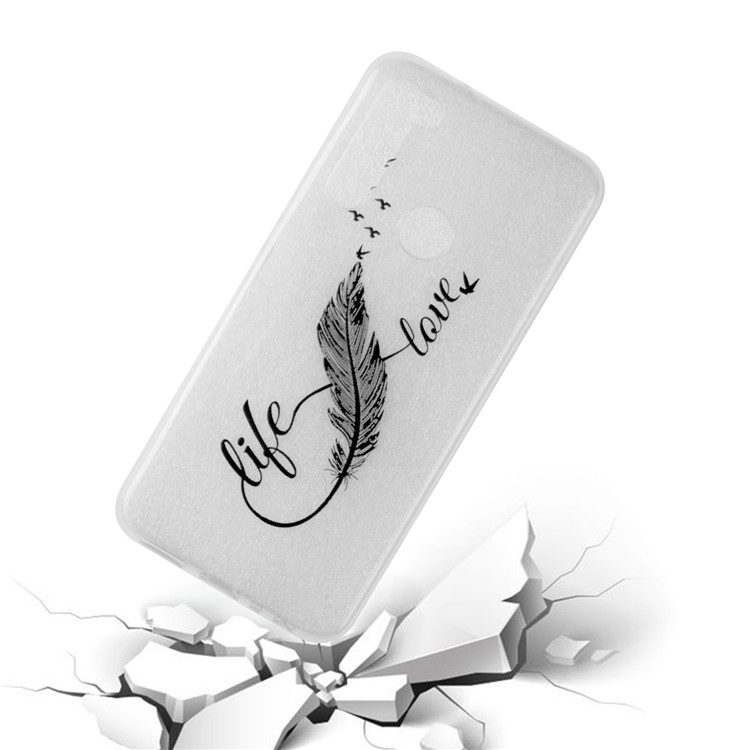 Embossing Printing TPU Cell Shell for Xiaomi Redmi Note 8 - Black Feather-5