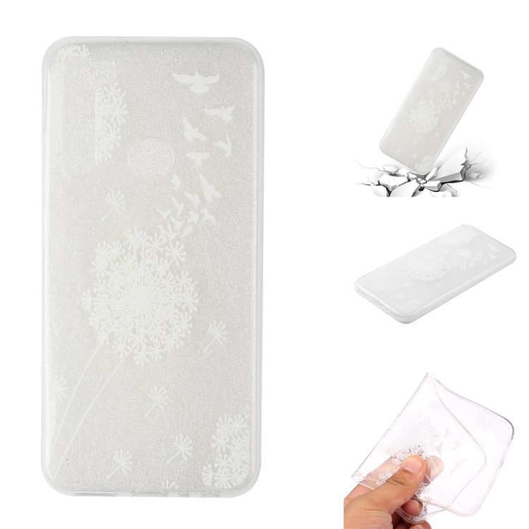 Embossing Printing TPU Cell Shell for Xiaomi Redmi Note 8 - White Dandelion-1