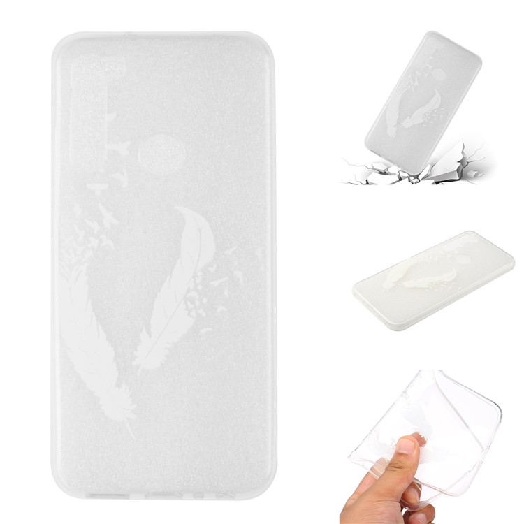 Embossing Printing TPU Cell Shell for Xiaomi Redmi Note 8 - White Feather-1