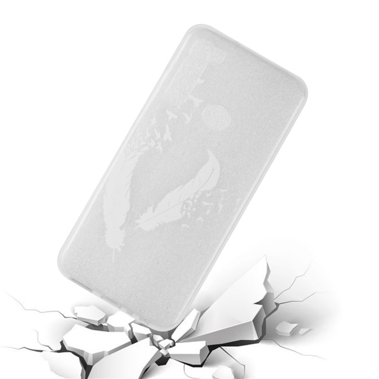Embossing Printing TPU Cell Shell for Xiaomi Redmi Note 8 - White Feather-5
