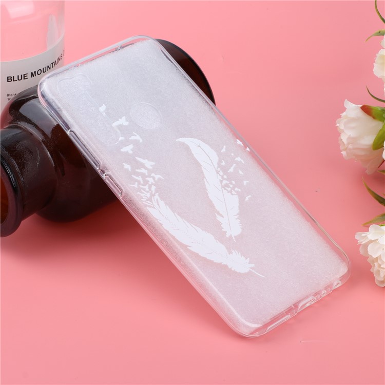 Embossing Printing TPU Cell Shell for Xiaomi Redmi Note 8 - White Feather-6