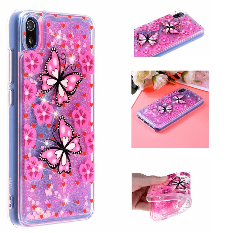 Pattern Printing Embossed Glitter Powder Quicksand TPU Cover for Xiaomi Redmi 7A - Butterfly and Blossom-1