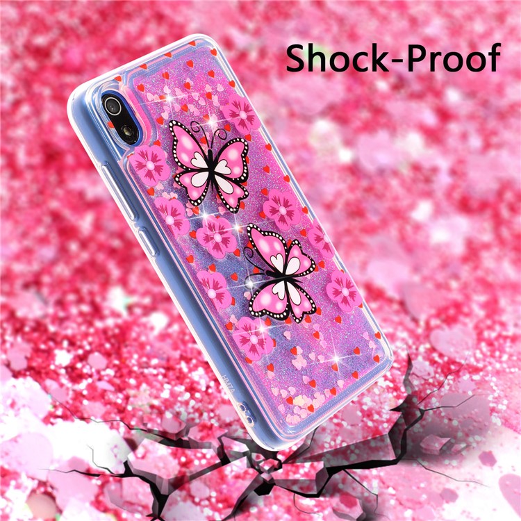 Pattern Printing Embossed Glitter Powder Quicksand TPU Cover for Xiaomi Redmi 7A - Butterfly and Blossom-2