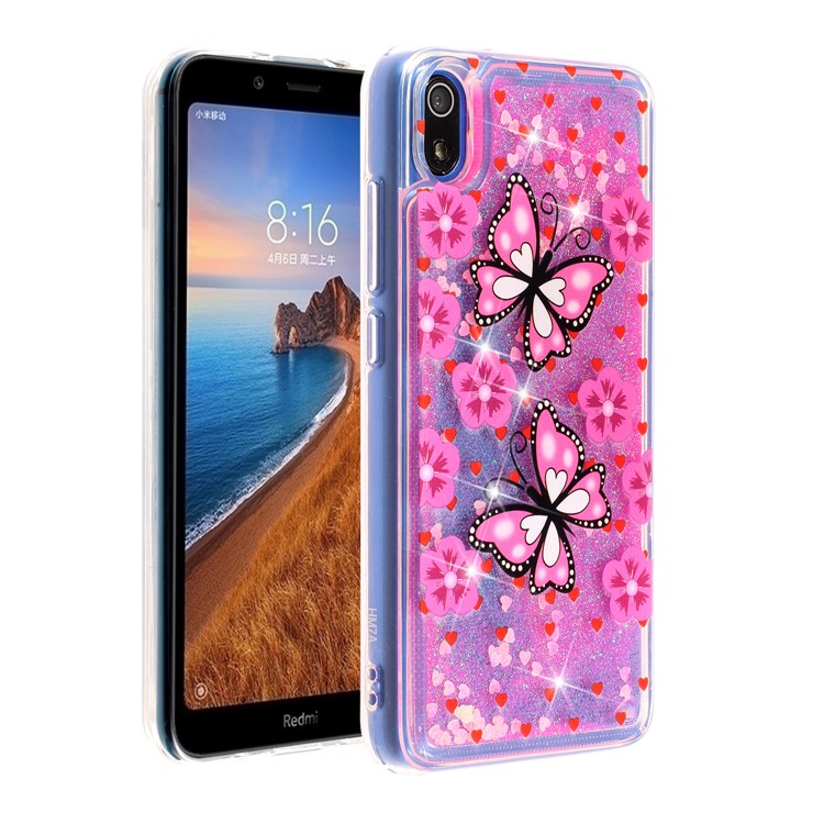 Pattern Printing Embossed Glitter Powder Quicksand TPU Cover for Xiaomi Redmi 7A - Butterfly and Blossom-3