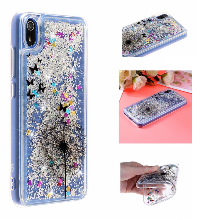 Pattern Printing Embossed Glitter Powder Quicksand TPU Cover for Xiaomi Redmi 7A - Dandelion and Butterfly-1