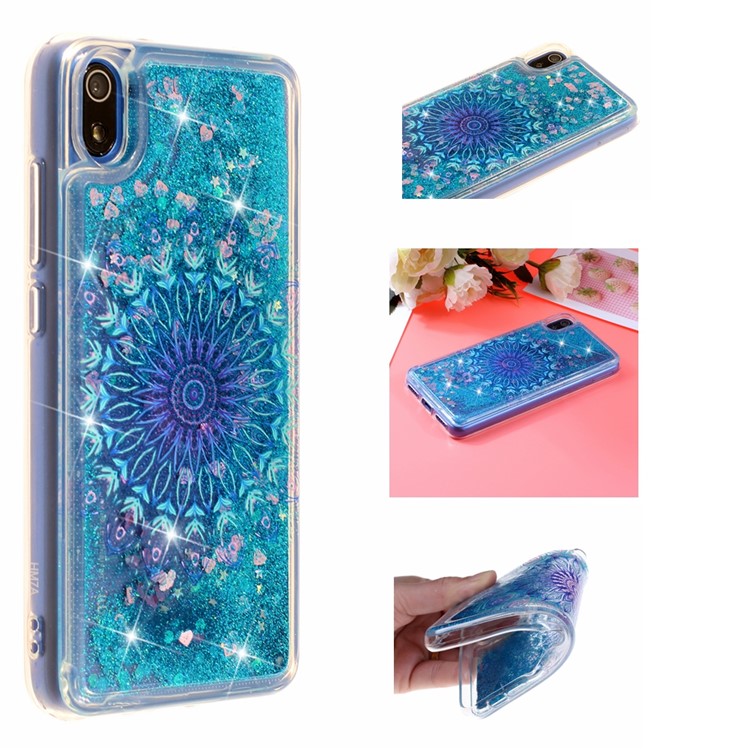 Pattern Printing Embossed Glitter Powder Quicksand TPU Cover for Xiaomi Redmi 7A - Unique Flower-1