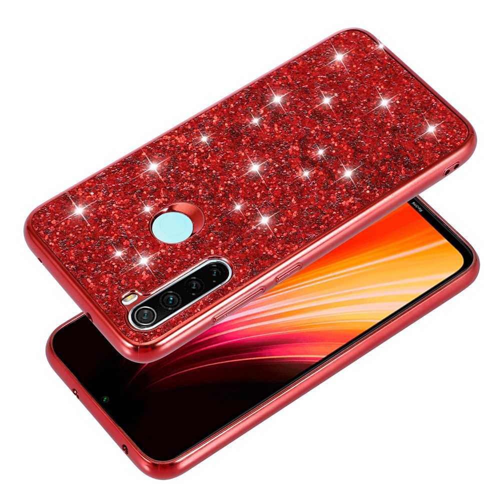 PC Brilhante e Brilhante Back+TPU Frame Mobile Casing Para Xiaomi Redmi Nota 8 - Vermelho