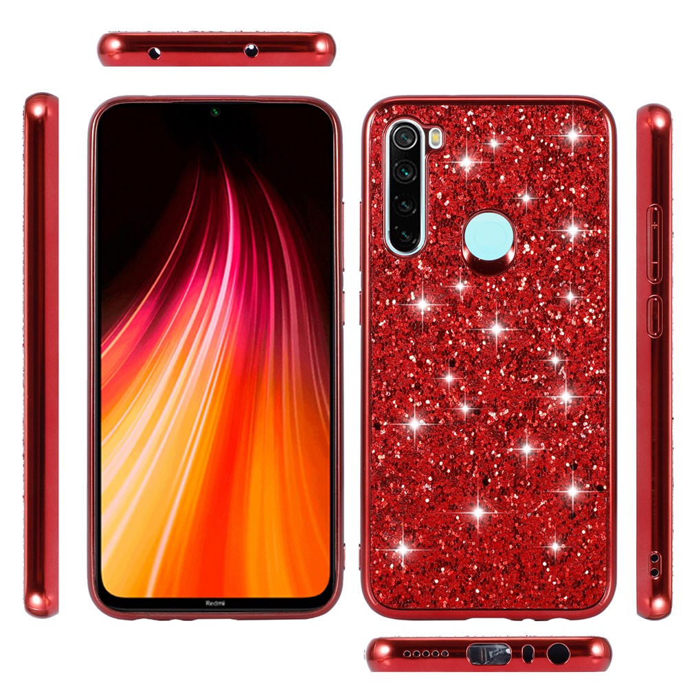 Shiny Glittery PC Back+TPU Frame Mobile Casing for Xiaomi Redmi Note 8 - Red-4