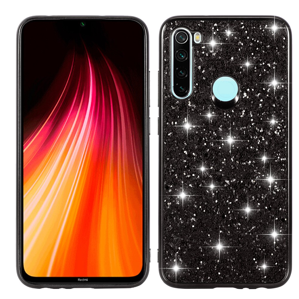 Shiny Glittery PC Back+TPU Frame Mobile Casing for Xiaomi Redmi Note 8 - Black-1