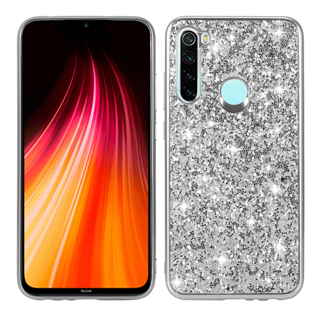 Shiny Glittery PC Back+TPU Frame Mobile Casing for Xiaomi Redmi Note 8 - Silver-1