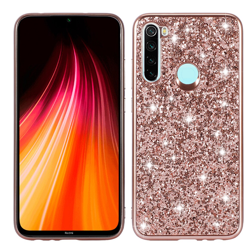 Shiny Glittery PC Back+TPU Frame Mobile Casing for Xiaomi Redmi Note 8 - Rose Gold-1