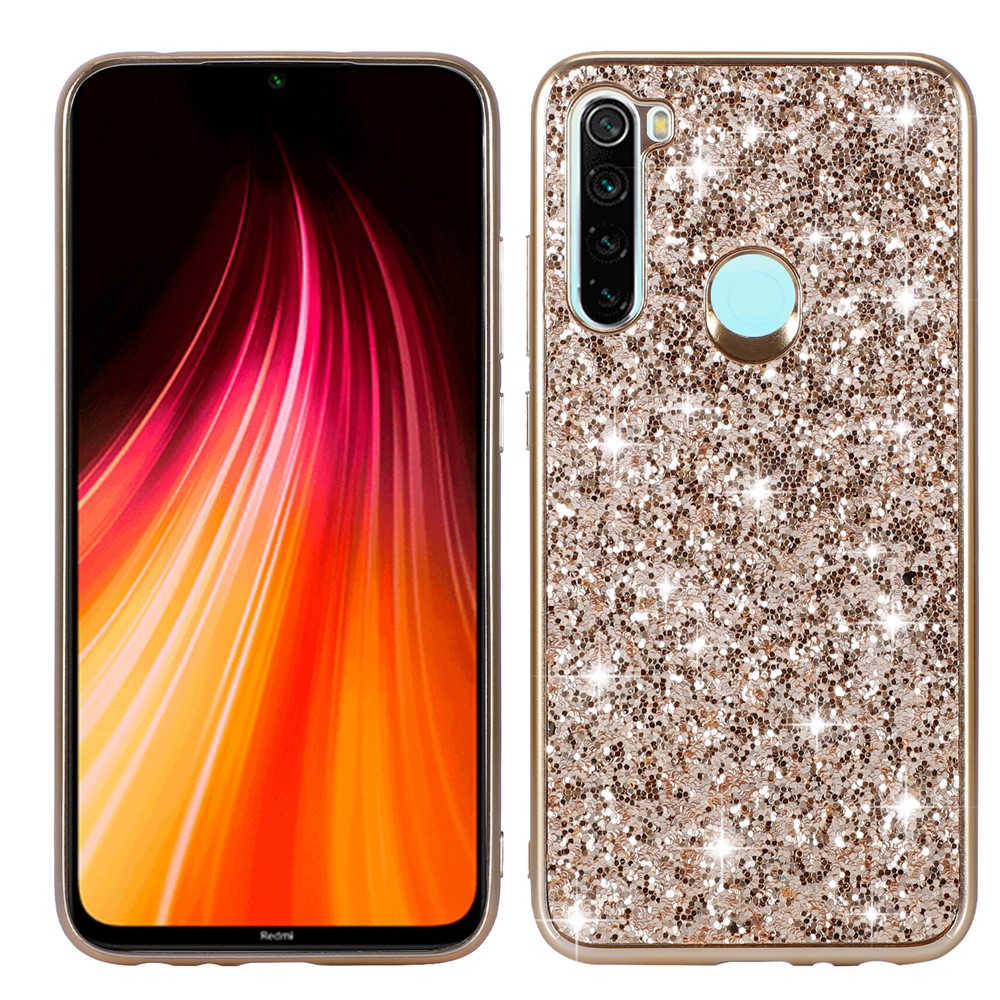 Shiny Glittery PC Back+TPU Frame Mobile Casing for Xiaomi Redmi Note 8 - Gold-1