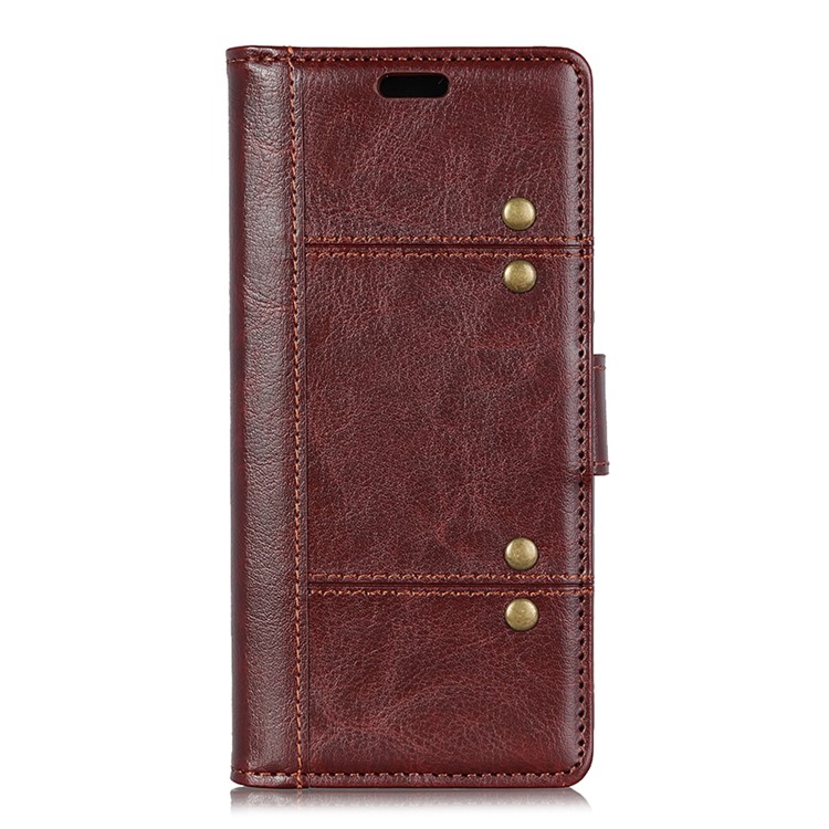 Rivet Decorated Crazy Horse Leather Wallet Stand Case for Xiaomi Redmi 8A - Brown-5