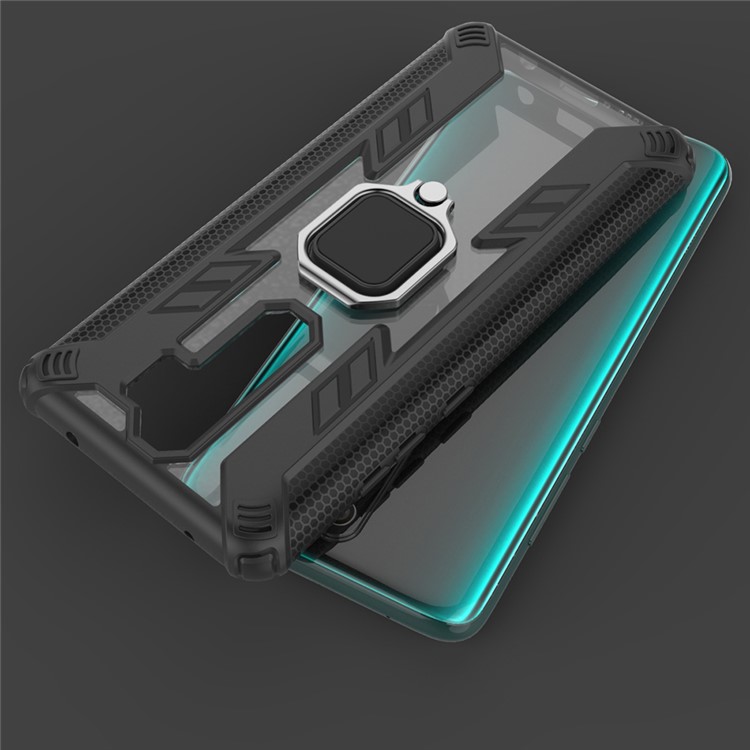 Warrior Style Rotating Ring Kickstand PC+TPU Combo Case for Xiaomi Redmi Note 8 Pro - Black-10