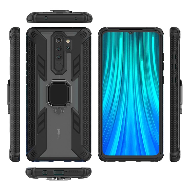 Warrior Style Rotating Ring Kickstand PC+TPU Combo Case for Xiaomi Redmi Note 8 Pro - Black-12