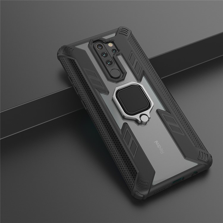 Warrior Style Rotating Ring Kickstand PC+TPU Combo Case for Xiaomi Redmi Note 8 Pro - Black-15