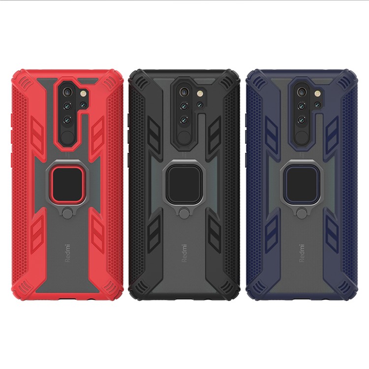 Warrior Style Rotating Ring Kickstand PC+TPU Combo Case for Xiaomi Redmi Note 8 Pro - Black-16