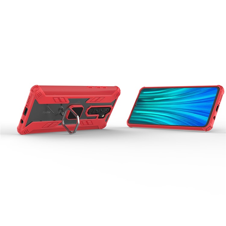 Warrior Style Rotating Ring Kickstand PC+TPU Combo Case for Xiaomi Redmi Note 8 Pro - Red-3