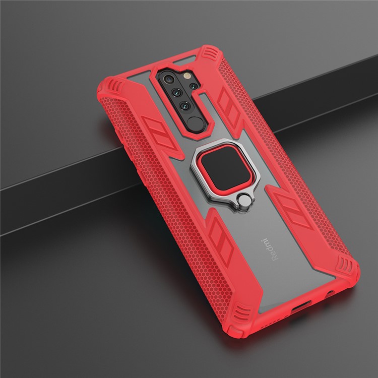 Warrior Style Rotating Ring Kickstand PC+TPU Combo Case for Xiaomi Redmi Note 8 Pro - Red-5