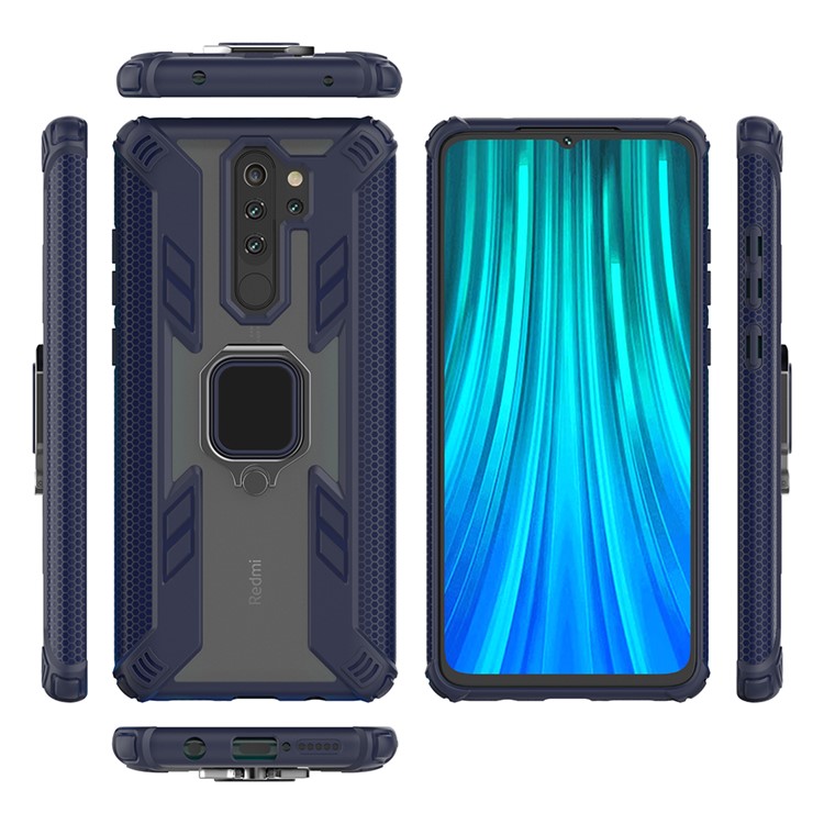Warrior Style Rotating Ring Kickstand PC+TPU Combo Case for Xiaomi Redmi Note 8 Pro - Blue-3