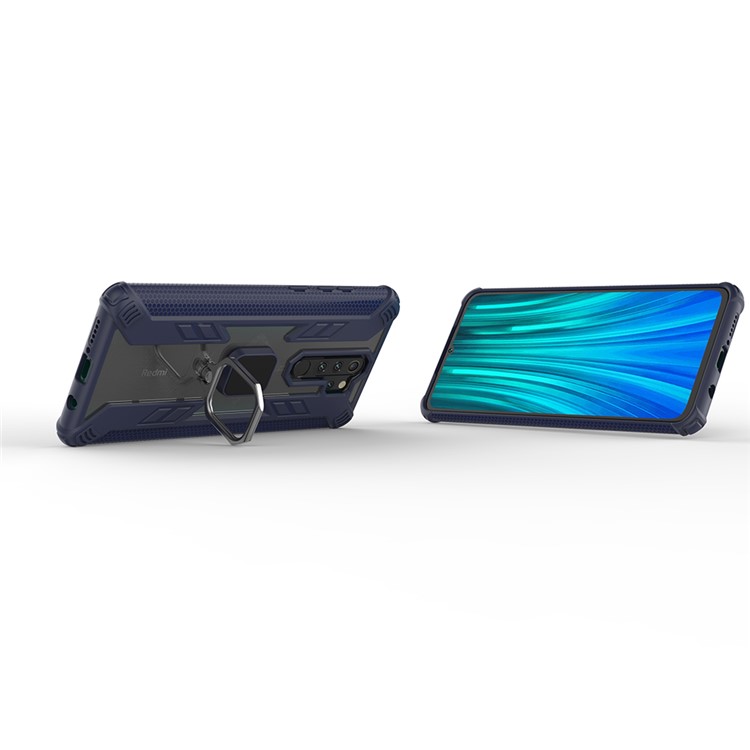 Warrior Style Rotation Ring Kickstand pc + Tpu Combo Casse Pour Xiaomi Redmi Nots 8 Pro - Bleu