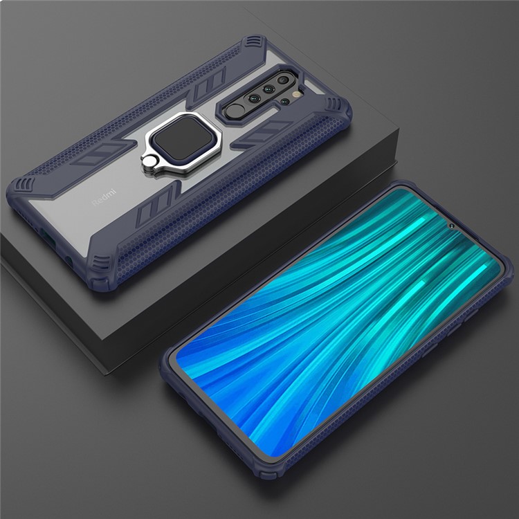 Стиль Воина Вращающегося Кольца Kickstand PC+TPU Combo Case Для Xiaomi Redmi Note 8 Pro Pro - Синий