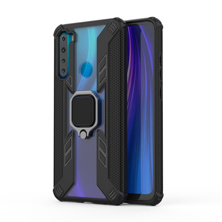 Warrior Style Rotating Ring Kickstand PC+TPU Hybrid Shell for Xiaomi Redmi Note 8 - Black-1