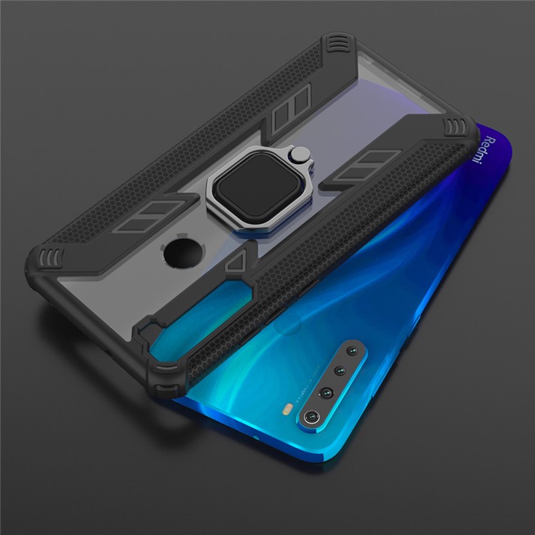 Warrior Style Rotating Ring Kickstand PC+TPU Hybrid Shell for Xiaomi Redmi Note 8 - Black-11