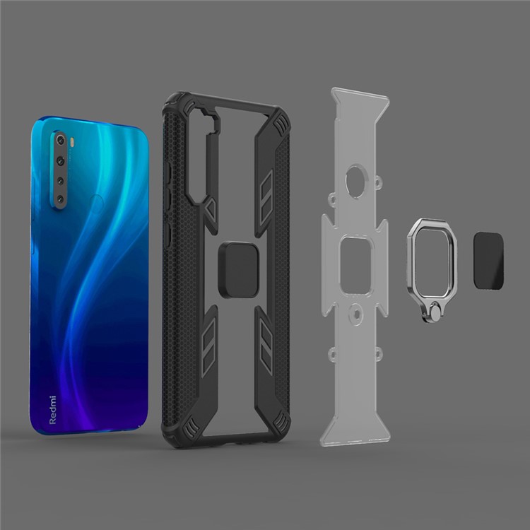 Warrior Style Rotating Ring Kickstand PC+TPU Hybrid Shell for Xiaomi Redmi Note 8 - Black-12