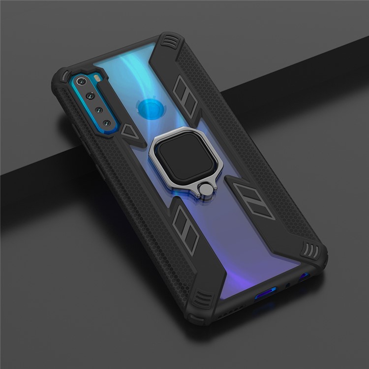 Warrior Style Rotating Ring Kickstand PC+TPU Hybrid Shell for Xiaomi Redmi Note 8 - Black-14