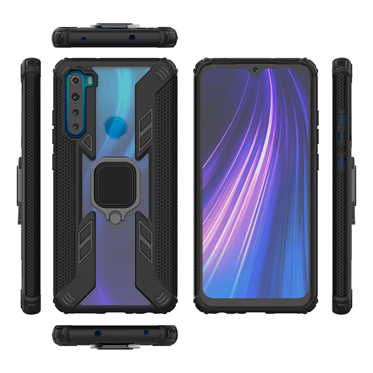 Warrior Style Rotating Ring Kickstand PC+TPU Hybrid Shell for Xiaomi Redmi Note 8 - Black-2