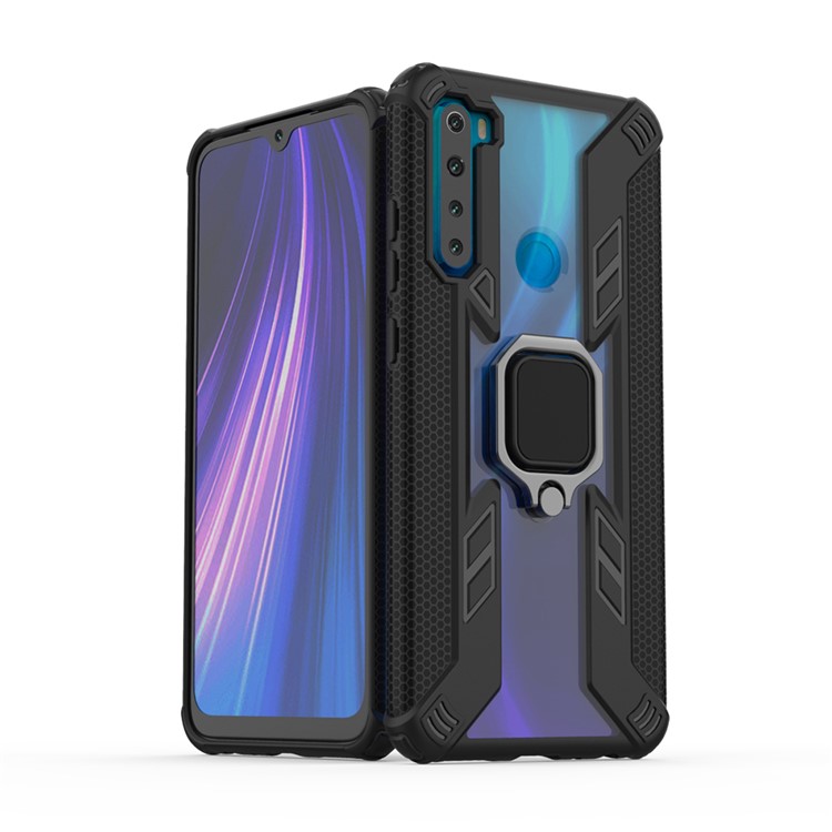 Warrior Style Rotating Ring Kickstand PC+TPU Hybrid Shell for Xiaomi Redmi Note 8 - Black-3