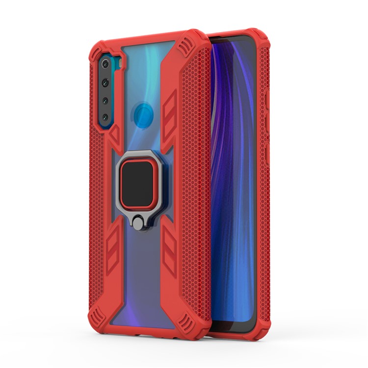 Warrior Style Rotating Ring Kickstand PC+TPU Hybrid Shell for Xiaomi Redmi Note 8 - Red-1