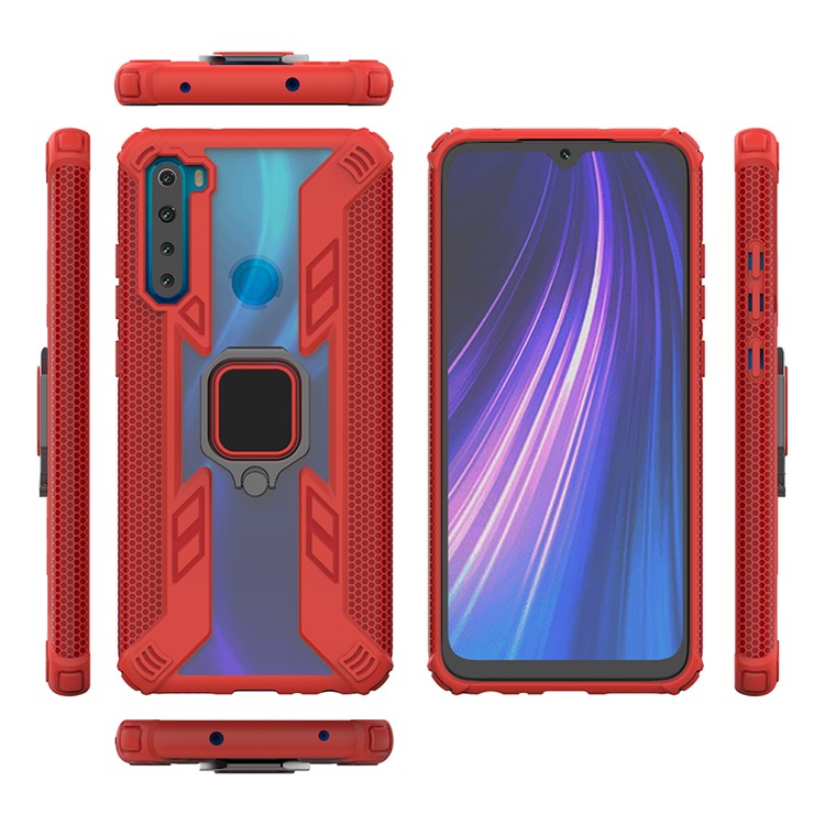 Style de Style Guerrier Rotatif Ring Kickstand pc + Shell Hybride Tpu Pour Xiaomi Redmi Note 8 - Rouge