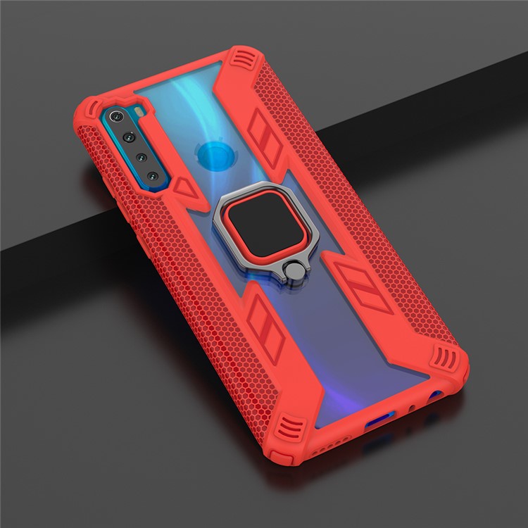 Estilo de Guerreros Anillo Giratorio de Patada PC+TPU Hybrid Shell Para Xiaomi Redmi Note 8 - Rojo