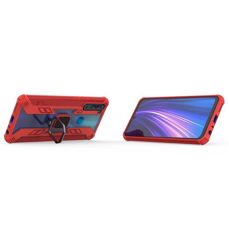 pc de Anel Rotativo no Estilo Guerreiro PC+TPU Hybrid Shell Para Xiaomi Redmi Nota 8 - Vermelho