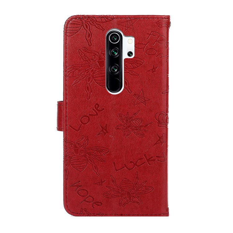 Cristal Decor Impronta Flor De Abeja TPU + Caja Del Teléfono De La Carpeta De Cuero De La PU Para Xiaomi Redmi Nota 8 Pro - Rojo-3