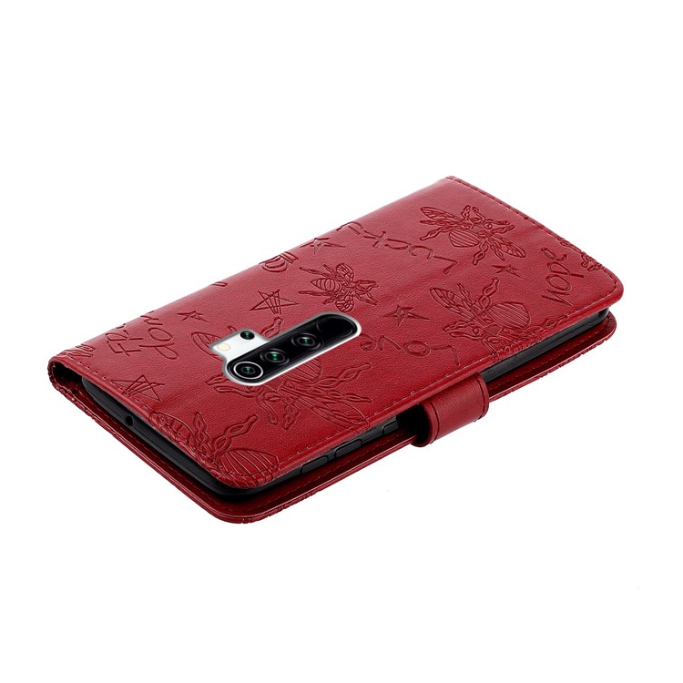Cristal Decor Impronta Flor De Abeja TPU + Caja Del Teléfono De La Carpeta De Cuero De La PU Para Xiaomi Redmi Nota 8 Pro - Rojo-5