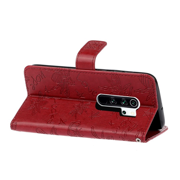 Cristal Decor Impronta Flor De Abeja TPU + Caja Del Teléfono De La Carpeta De Cuero De La PU Para Xiaomi Redmi Nota 8 Pro - Rojo-6