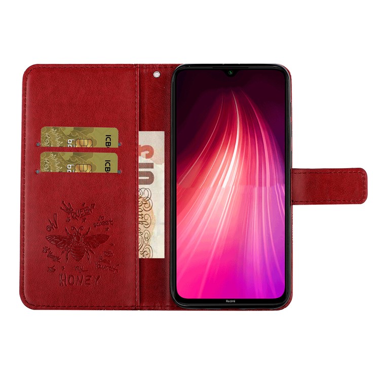Cristal Decor Impronta Flor De Abeja TPU + Caja Del Teléfono De La Carpeta De Cuero De La PU Para Xiaomi Redmi Nota 8 Pro - Rojo-7