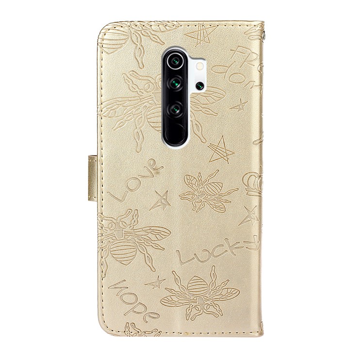 Rhinestone Decor Imprint Flower Bee TPU+PU Leather Wallet Phone Case for Xiaomi Redmi Note 8 Pro - Gold-3