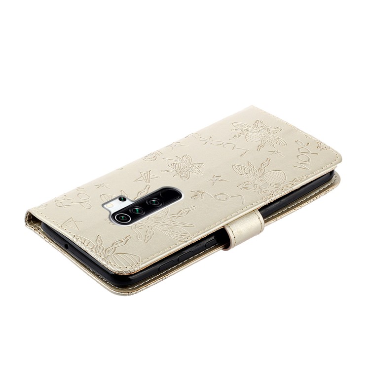 Rhinestone Decor Imprint Flower Bee TPU+PU Leather Wallet Phone Case for Xiaomi Redmi Note 8 Pro - Gold-5