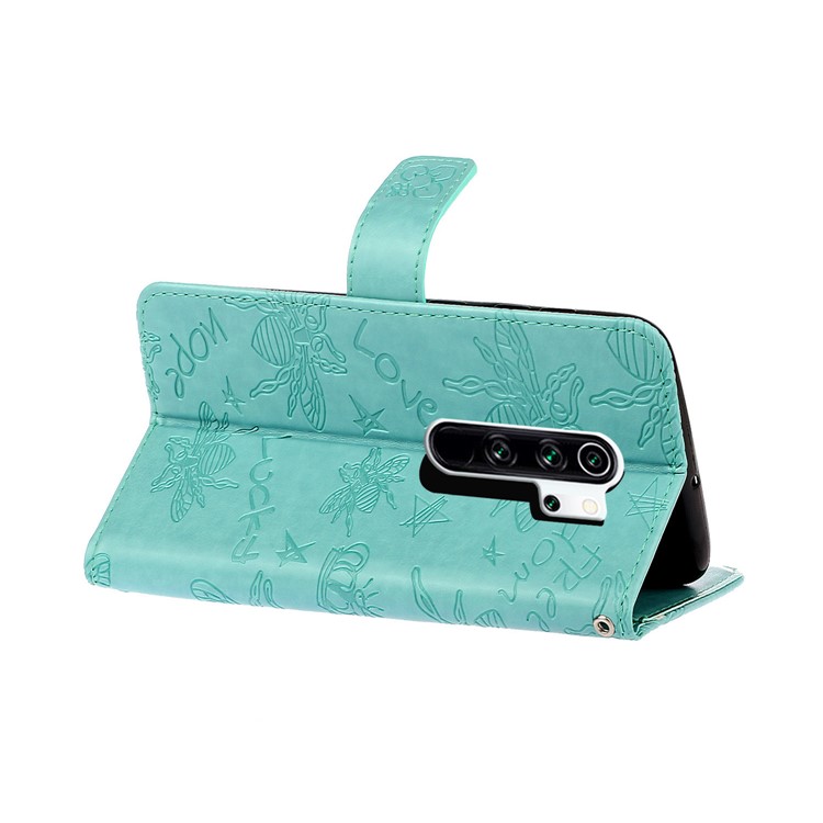 Rhinestone Decor Imprint Flower Bee TPU+PU Leather Wallet Phone Case for Xiaomi Redmi Note 8 Pro - Cyan-6
