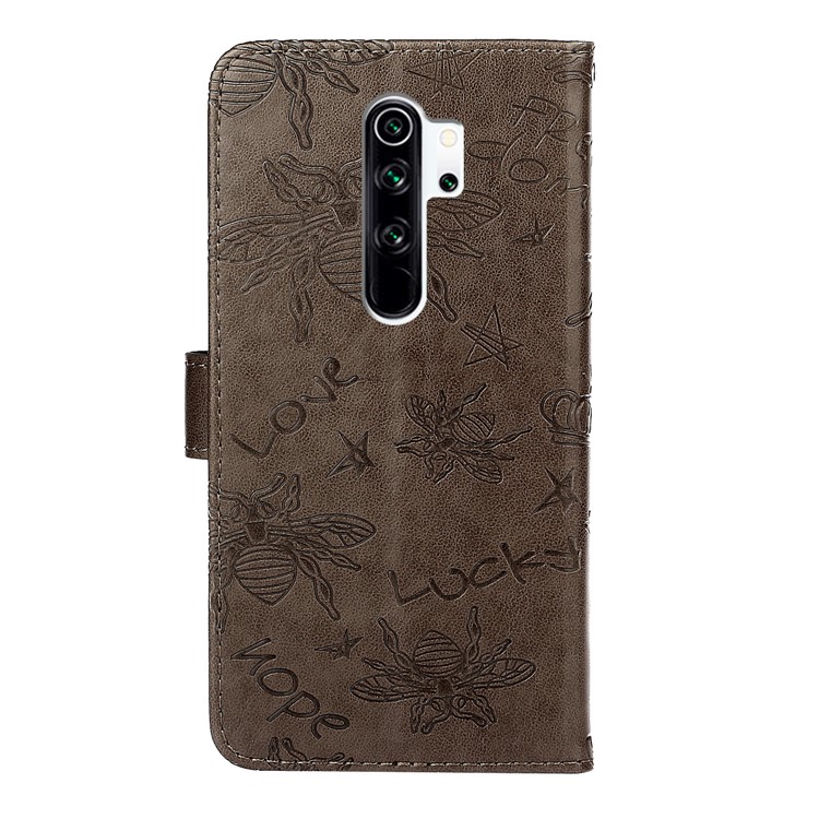 Strass Decoração Imprint Flor Abelha TPU + PU De Couro Caso De Telefone Carteira Para Xiaomi Nota Redmi 8 Pro - Castanho-3