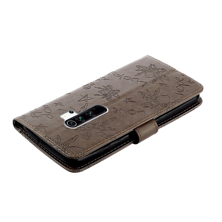 Strass Decoração Imprint Flor Abelha TPU + PU De Couro Caso De Telefone Carteira Para Xiaomi Nota Redmi 8 Pro - Castanho-5