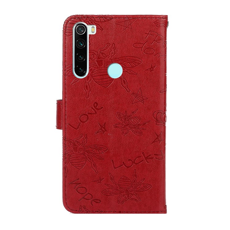 Imprint Flower Bee Rhinestone Decor Leather Wallet Case for Xiaomi Redmi Note 8 - Red-3