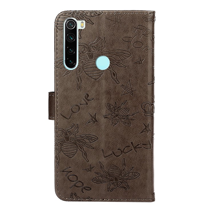 Imprint Flower Bee Rhinestone Decor Leather Wallet Case for Xiaomi Redmi Note 8 - Grey-3