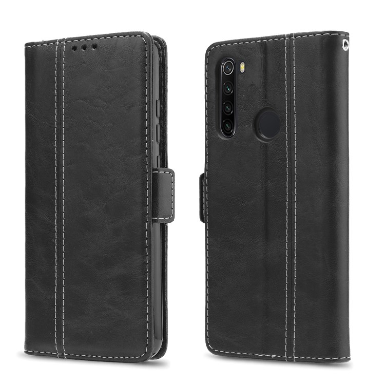 Stitching Handy Leder Mappenkasten Für Xiaomi Redmi Anmerkung 8 - Alles Schwarz-1